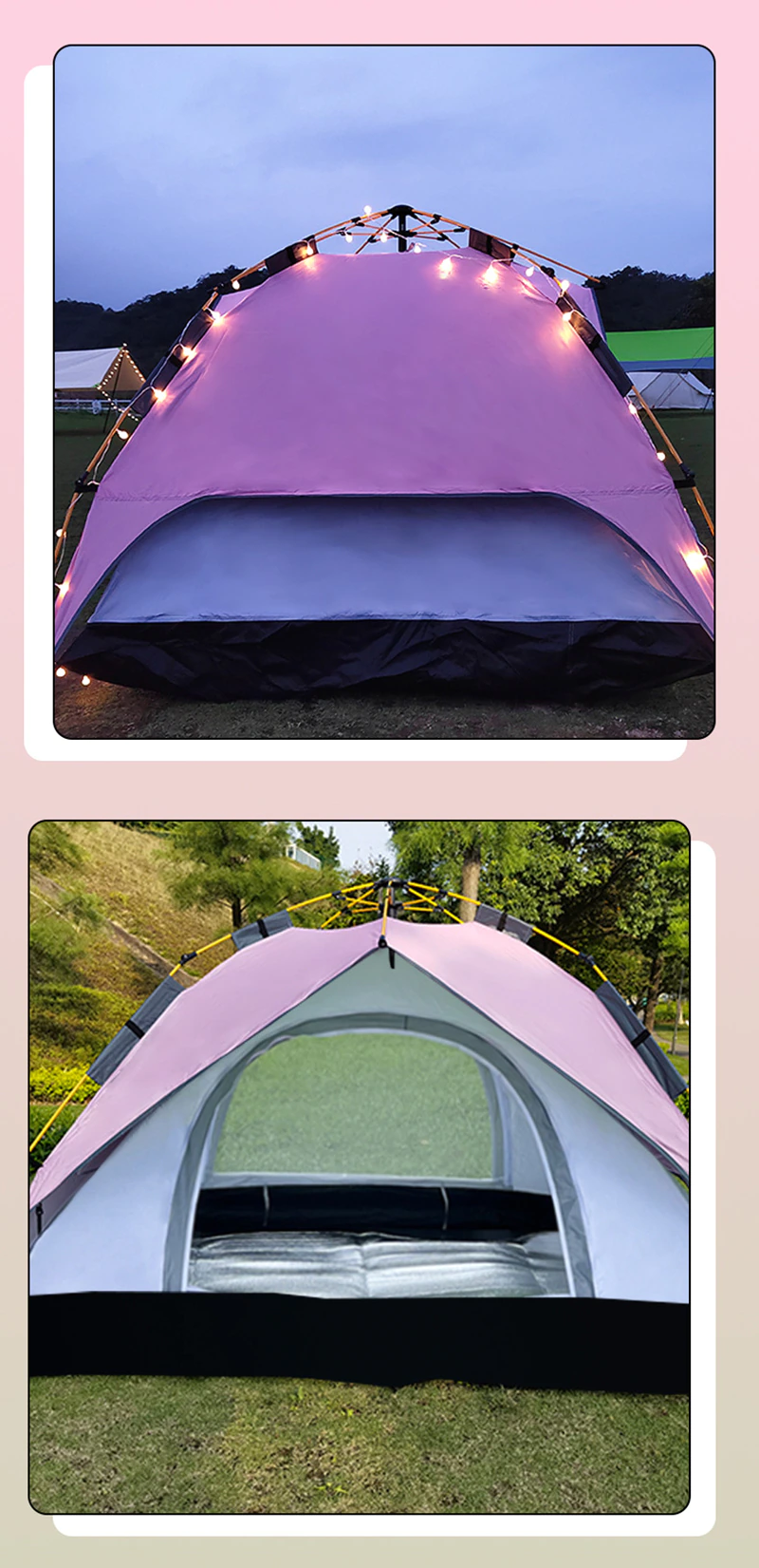 Cheap Goat Tents 4 5 People Large Tent Quick Setup Family Camping Tent Pink And Green Tent Camping Hiking Foldable Folding Tent Double Layer   